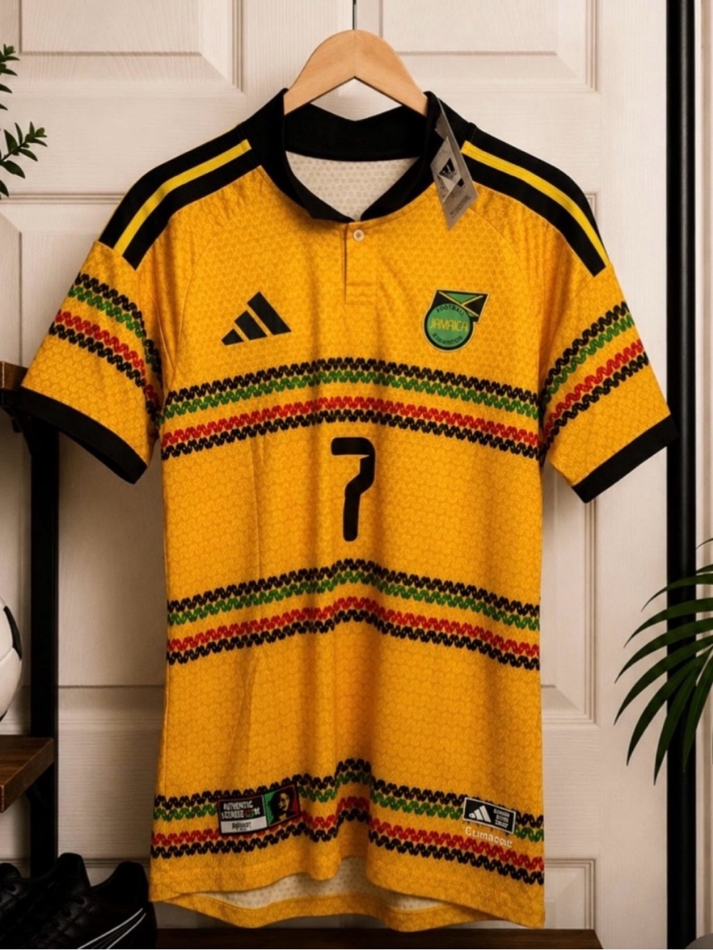 adidas Yellow Jamaica Soccer Jersey with Black Trim